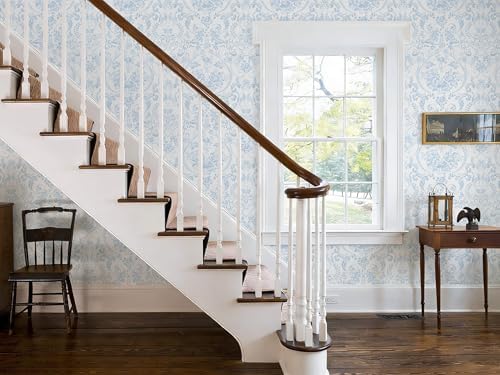 Peel and Stick Wallpaper for Bedroom Blue and White Damask Waterproof - Image 4