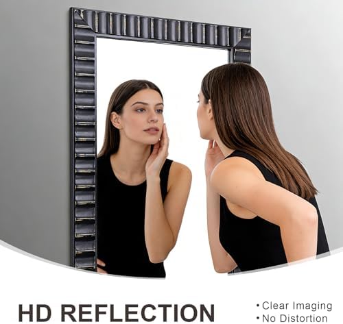 Wooden Large Living Room Mirror, Rectangular Relief Frame, Farmhouse Modern - Image 2