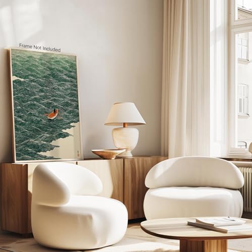 Vintage Japanese Canvas Wall Art Emerald Green Boat At Sea Posters Minimalist - Image 5
