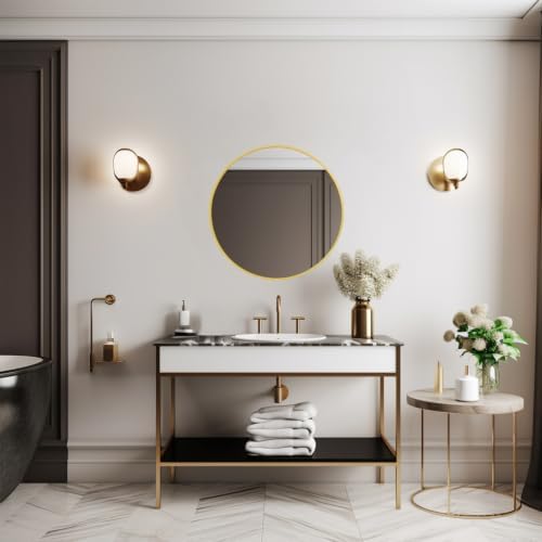 Sunniry Small Round Mirror, 16 inch Gold Circle Mirror, Brushed Metal Frame - Image 4