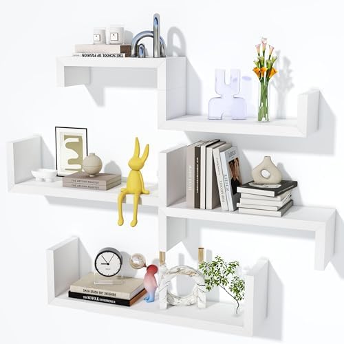 White Floating Shelves for Wall, Waterproof Solid Wood by cbesvfo