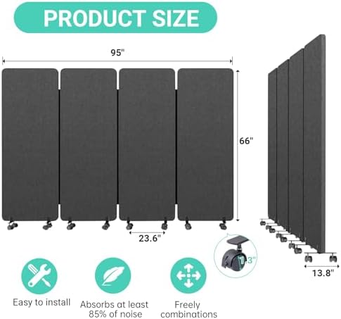 4 Panel Soundproof Room Divider, Portable Acoustic Office Divider - Image 6