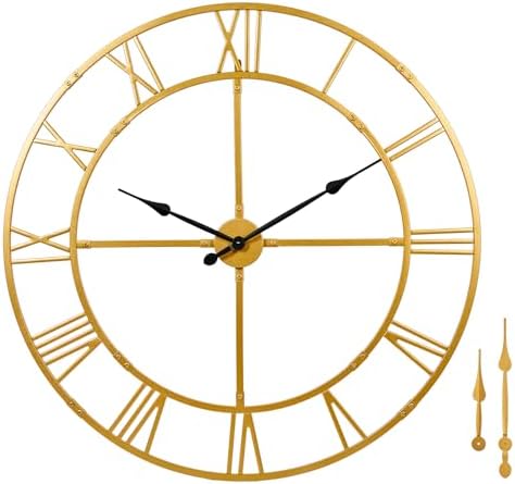 32 Inch Large Silent Wall Clock, Easy Assembly Roman Numeral Gold by WallClockDecor