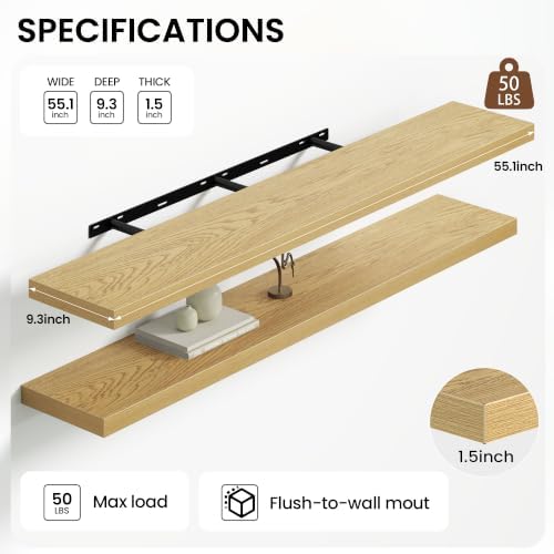 Heimlove Floating Shelves 55.1" W x 9.3" D Oak Set of 2 - Image 4