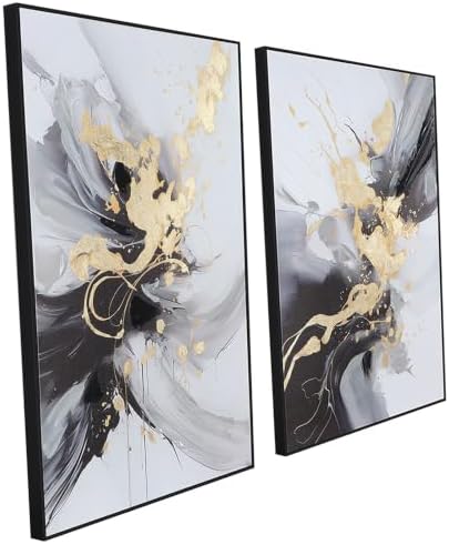 SAFERRYHOME Framed Abstract Black and Gold Modern Wall Art, Large 24"x36"x2 by SAFERRYHOME