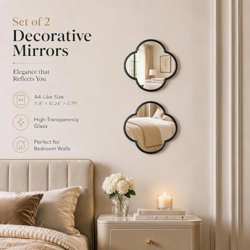2 PCS Clover Mirror Wall Decor, Metal Framed Glass Mirror Tiles, Lucky Four - Image 6