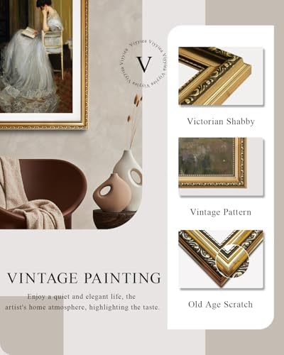 VIYYIEA Large Gold Framed Woman Reading Living Room Wall Art, 24x36 Inch - Image 2