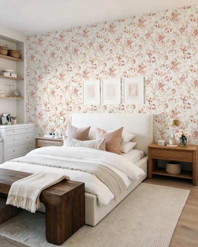 Dimoon Boho Peel and Stick Wallpaper Pink Floral Contact Paper 17.3x78.7in - Image 6