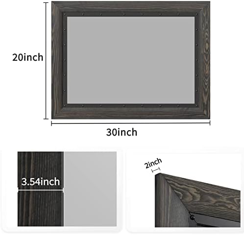 YOSHOOT Rustic Wooden Framed Wall Mirror, Natural Wood and Iron Bathroom Vanity - Image 2