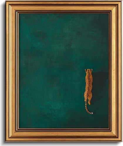 Gold Framed 3D Textured Wall Art, Vintage Green Cheetah Canvas Prints, by Jesicatmin