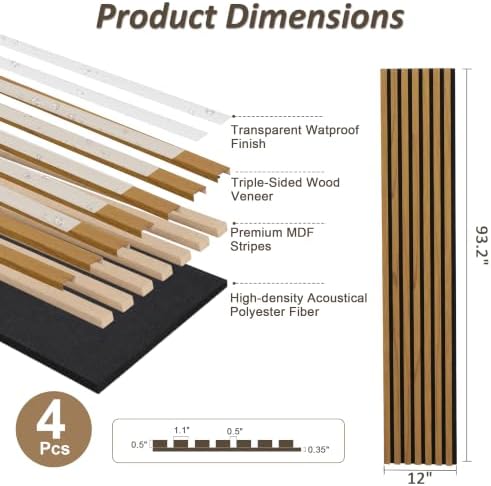 Acoustic Wall Panels, 93.2" x 12" Wood Slat Wall Panel - Image 2