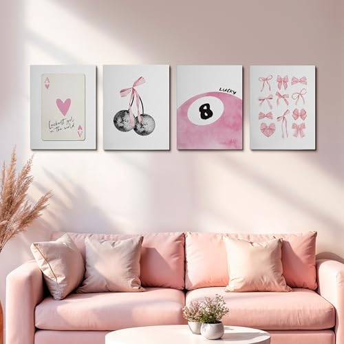 okaxscm Trendy Pink Coquette Bow Cherry Disco Ball Lucky 8 Ball Ace Card - Image 5