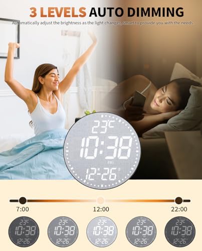 12" Large Digital Wall Mount Clock, 12 RGB Color, Fabric Elements - Image 5