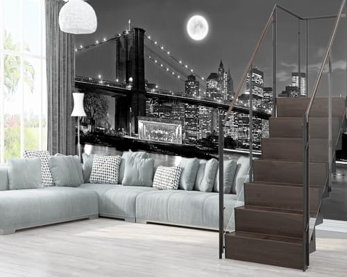 XMPMBM-Grey City Night View the Moon Nursery Room Fabric Wallpaper Living Room - Image 3
