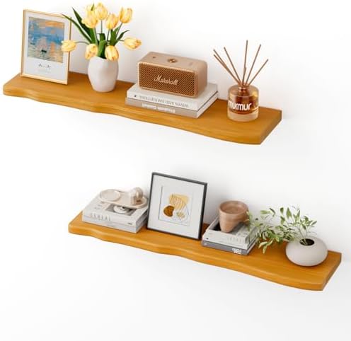Organic Wavy Edge Floating Shelves, Hidden Brackets, 2 Pack 36 in by Unknown