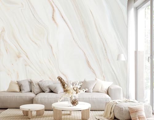 Brown and White Marble Wallpaper Mural Peel and Stick 137"x100" by TUNDJ