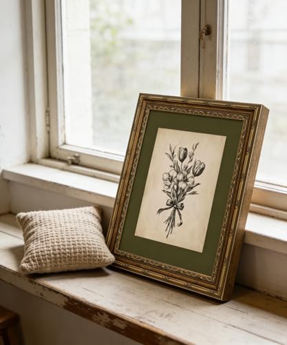 Gold Framed Wall Art Vintage Flower Sketch Wall Art Antique Sage Green - Image 3