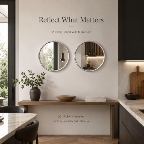 12 Inch Round Glass Mirror Set of 2, Non-Distortion Small Rounded Wall Mirror - Image 5