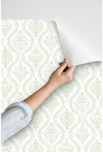 Spoonflower Green Paisley Vine Peel and Stick Wallpaper - Image 3