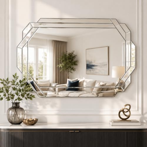 Vercraft Silver Bathroom Mirror Decorative Beveled Edge Frameless Mirror Wall by Vercraft