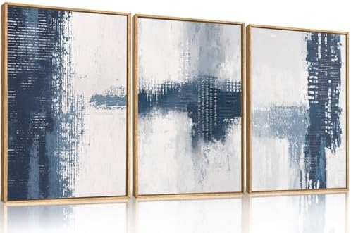 Abstract Navy Blue Grey Framed Canvas Wall Art Set-24"x36"x3 - Image 5