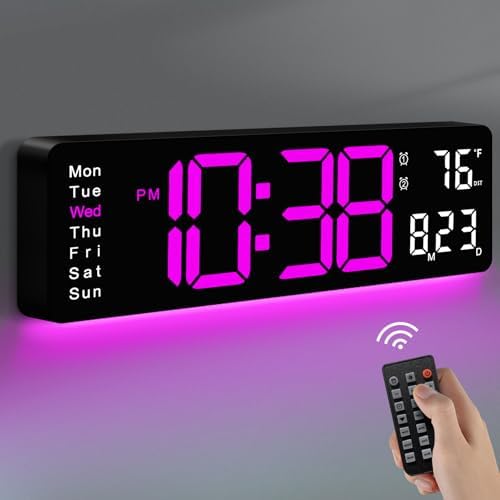 MASHI 16" Easy-Read Large Digital Wall Clock, 9-Color Night Light by MASHI