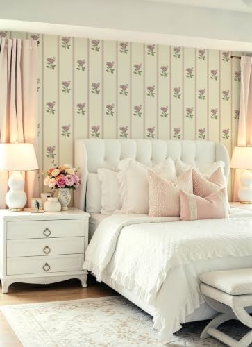 Guvana Peel and Stick Wallpaper Pink Stripe Wall Paper Floral Contact Paper - Image 6