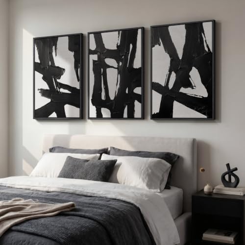 Large Framed Black and White Abstract Wall Art - Image 2