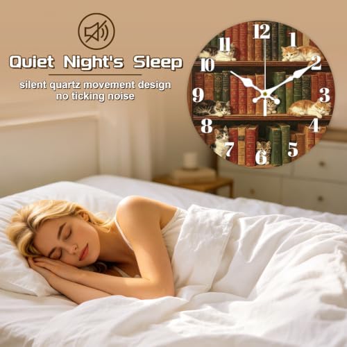 Vintage Bookshelf Wall Clock Silent Non-Ticking 12" - Image 4