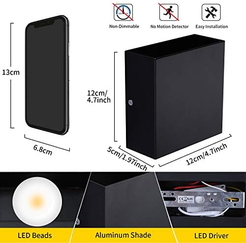 Lightess Indoor LED Wall Sconce Light Set of 2 Black Metal 10W Warm White - Image 5