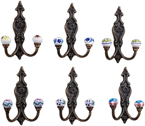 Indian Shelf 6-Pack Multicolor Ceramic Double Wall Coat Hooks by IndianShelf