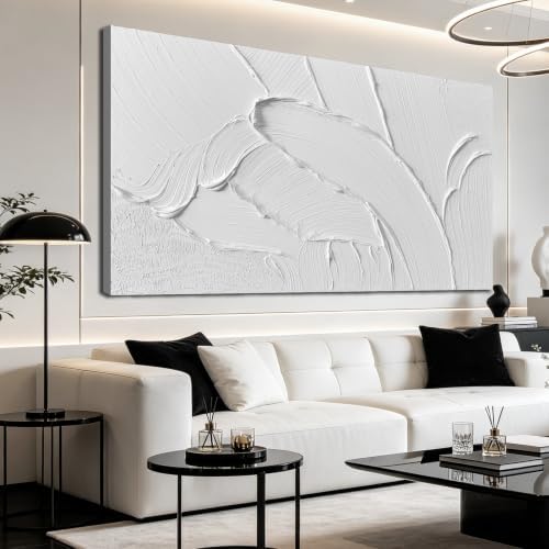 White Abstract Canvas Wall Art Extra Large Hand Painted Oil Painting by MDHKVPMCanvasWallArt