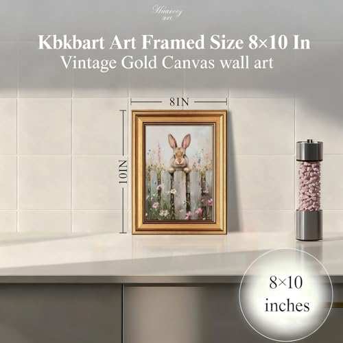 KBKART Gold Framed Bunny Wall Art, Rabbit and Wildflowers Painting 8x10Inch - Image 3