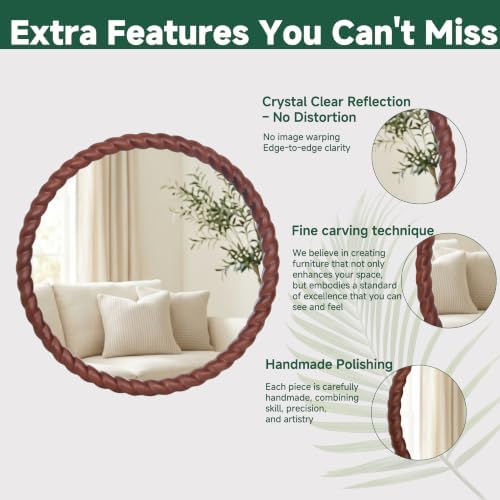 24"x24" Round Solid Wood Farmhouse Decorative Wall Mirror - Image 5