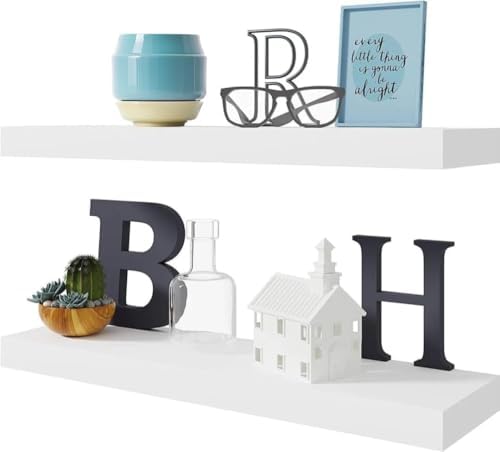 BAMEOS Floating Wall Shelves 24 x 6 Inch – Easy-Install Hanging Shelves by BAMEOS
