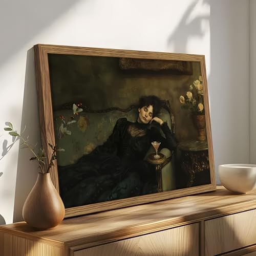 Framed Vintage Victorian Wall Art, Moody Woman Reclining on Sofa Canvas Poster - Image 2