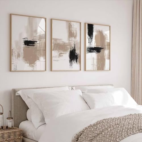 Joocrise Beige Abstract Wall Art Painting Set of 3 Neutral Canvas Wall Art - Image 5