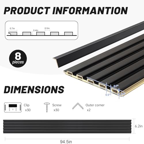 WPC Slat Wall Paneling, 94.5 x 6 in, Matte Black - Image 3