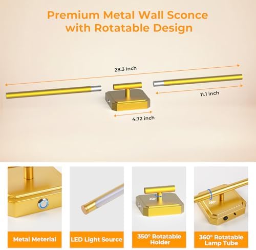 Battery Operated Wall Sconce Wireless Detachable 360°Rotate Dimmable 1 Pack - Image 5