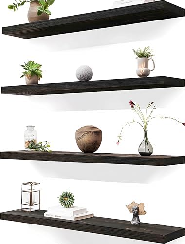24 Inch Brown Wood Floating Shelves by YFYEO