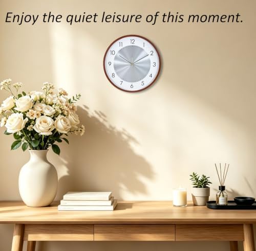 Brown Woodgrain 14Inch Silent Wall Clock Battery Operated Clock - Image 2