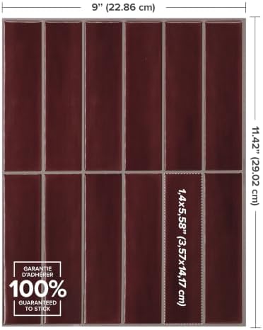 Smart Tiles Peel and Stick backsplash, Stacked Burgundy Red - Image 3