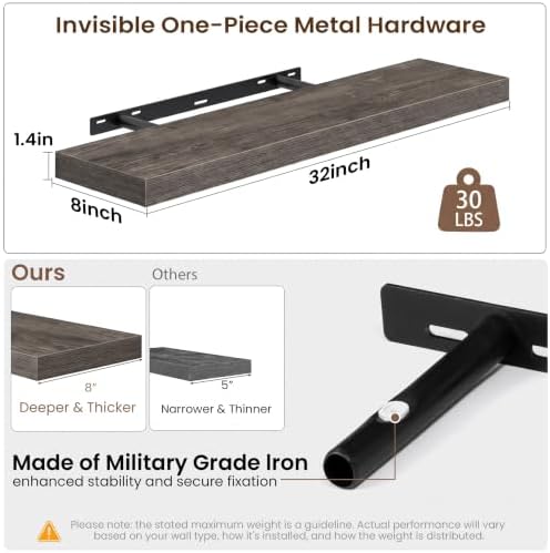 Acovy 32x8in Floating Shelves 2 Pack, Wall Mount Display Shelf - Image 3