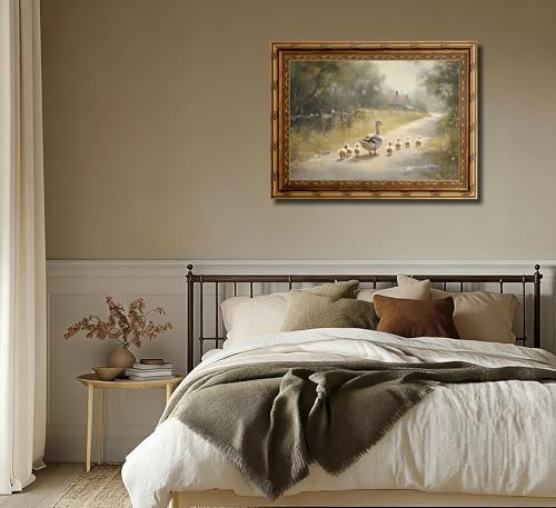 3D Textured Canvas Wall Art Vintage Carved Gold Frame Duck - Image 4