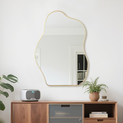 Irregular Asymmetrical Wall Mirror, 36x24 Inch Gold Bathroom Mirror - Image 7