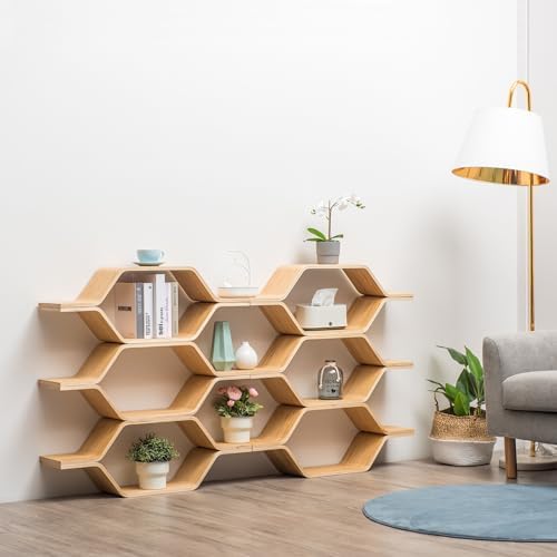 Honeycomb Bookshelf Hexagon Floating Shelves Storage Shelf Solid Wood Freely by BALANBO
