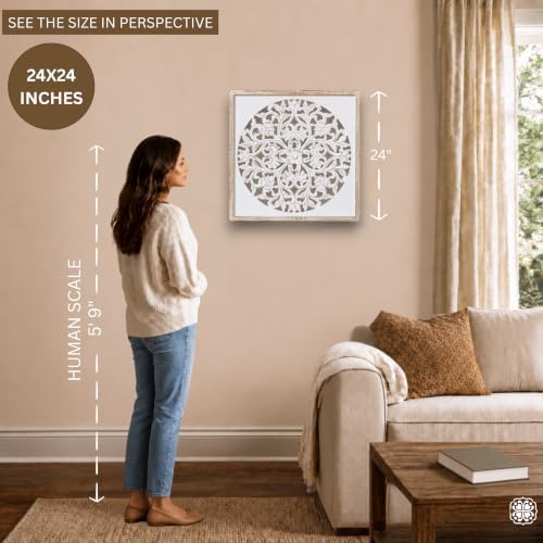 JFY Designs Corky Hand Carved Wood Medallion Wall Panels Bedroom Décor - Image 4