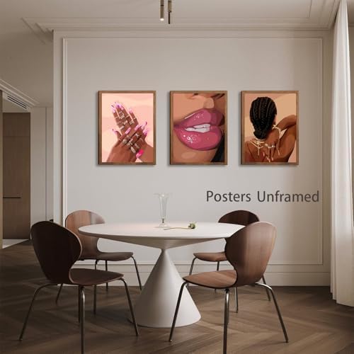 Black Womenl Pink Wall Art Aesthetic Set of 3, African American Black Girl - Image 6