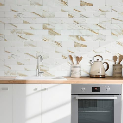 AULIGET 100-Piece Calacatta Gold Marble Look Peel and Stick Backsplash Wall - Image 2