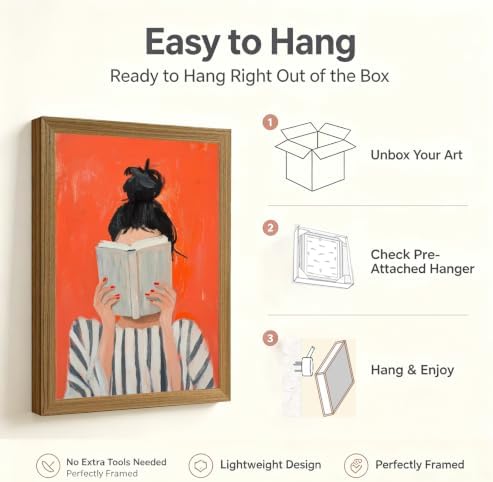 Abstract Framed Wall Art Reading Woman Canvas Print Bold Orange Wall Decor - Image 7